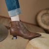 2024 Retro Women Ankle Boots Genuine Leather Quality Autumn Winter  Pointe Toe Thin High Heels Elegant Office Lady Boots Woman