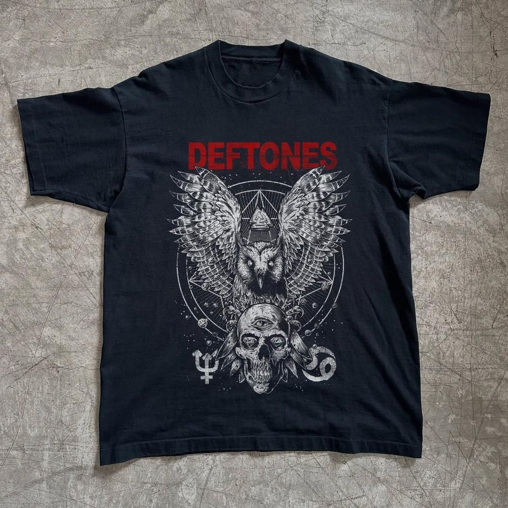 Редкая черная футболка Deftones с графическим принтом "Сова и Череп", унисекс, размеры S-5XL