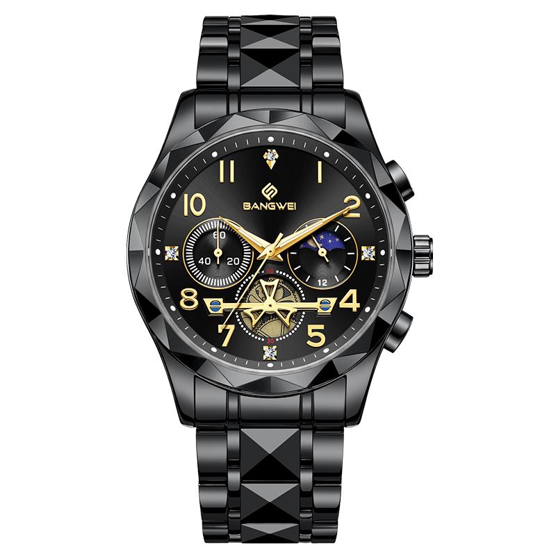 BANGWEI Quartz Man Wistwatch Business Fashion Luminous Moon Phase Chronograph Watches for Men Casual Luxury Reloj Hommes+BOX