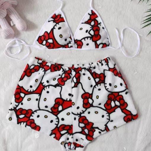 Women's Cute Hello Kitty Tank Top & Shorts Pajama Set - Summer Loungewear Sleepwear for Casual Home Wear