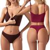 M-2XL женский комплект сексуального нижнего белья, однотонный модный укороченный топ, бюстгальтер для йоги и трусики, комплект нижнего белья из двух предметов, комплект бикини