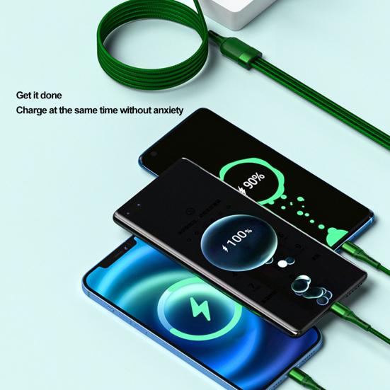 Зарядный шнур с защитой от помех и вилкой Многофункциональное воспроизведение Стабильная выходная зарядка 6А Быстрая плетеная зарядка через USB 3-в-1