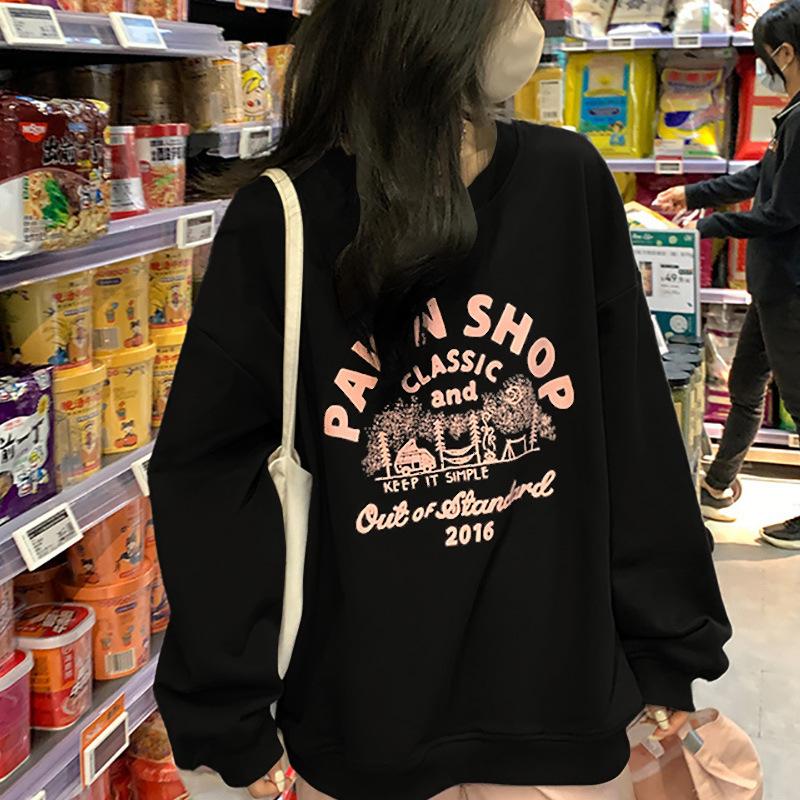 Мягкая свободная повседневная толстовка для женщин на осень и зиму, винтажная круглая горловина, длинный рукав, базовая рубашка, топ, корейская женская одежда