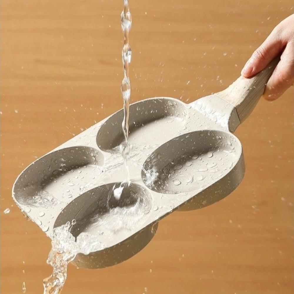 Сковорода для яиц с антипригарным покрытием, деревянная ручка, сковорода для омлета с четырьмя отверстиями, кастрюля для блинов и завтрака, кухонные принадлежности