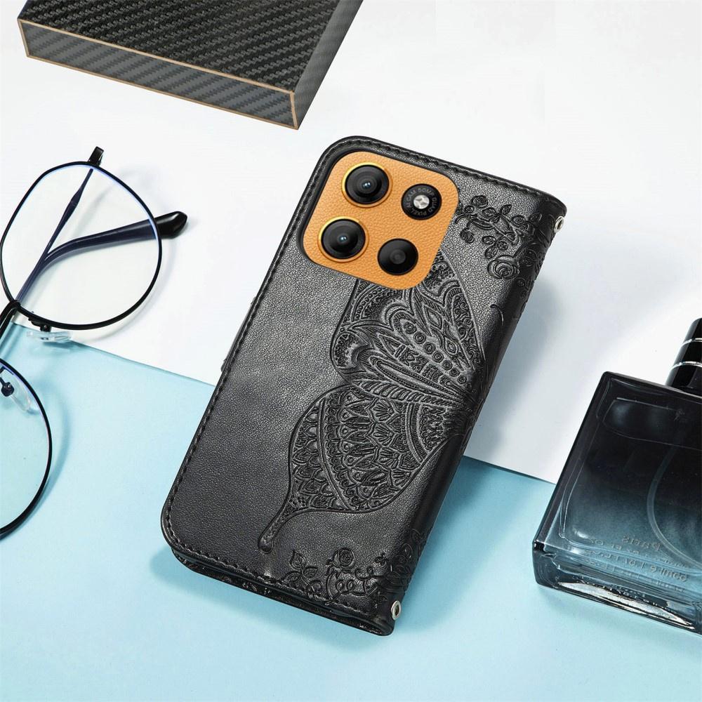 Flip Case for Motorola Moto G17 / G17 Power / G15 / G15 Power, Butterfly, Black
