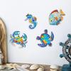 4 шт. Деревянный пляжный настенный декор Разноцветная морская черепаха, рыба, краб, морской конек Наружные скульптуры Настенное искусство на морскую тематику для сада, забора, стены дома