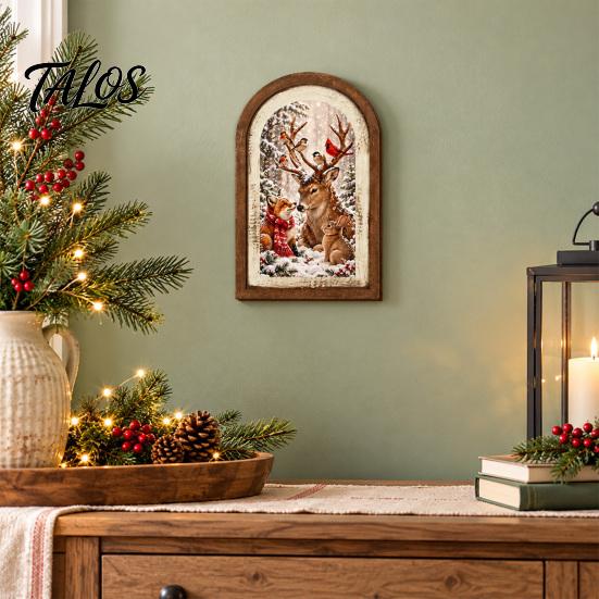 Nostalgic Christmas Gift Set Arched Picture Frame Wall Art Decor, Vintage Wooden Photo Frame, Solid Retro Hanging Wood Tabletop Decoration, Decorative