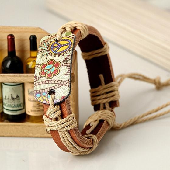 Женщины мужчины Винтаж Панк Стиль Пирограф Знак Мира Очарование Бесконечность Браслет