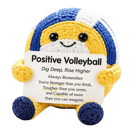 Pocket Sized Inspirational Gift for Athletes Knitted Positive Sports Ball Plush Emotional Support Doll with Hand Woven Encouraging Words Encouragement