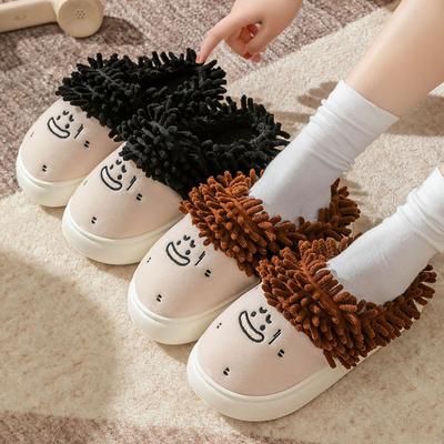 Зимние женские домашние хлопковые туфли с милыми мультяшными лицами, плюшевые кукольные тапочки, теплые фланелевые домашние тапочки, мягкие домашние тапочки на платформе