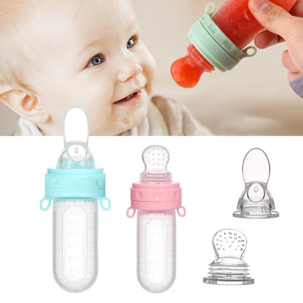 2 In 1 Baby Silicone Nipple Fresh Food Feeding Bottles Nibbler Learn Feeding Drinking Water Straw Handle Baby Food Feeder Set