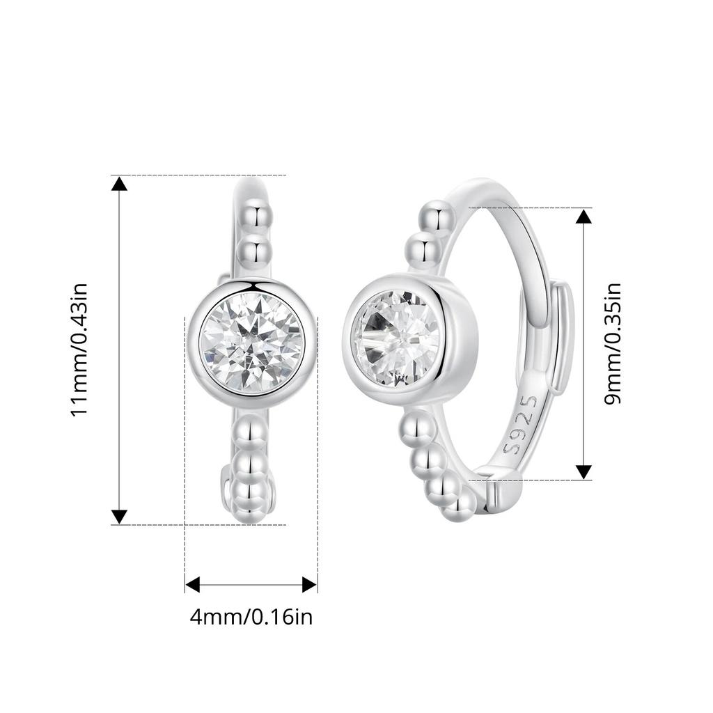WOSTU 925 Sterling Silver Simple Beads Hoop Earrings Ear Buckles with Zircon Fine Jewelry For Women Girl Party Daily Gift