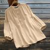 Women Casual O-neck Solid Color 3/4 Sleeve Blouse