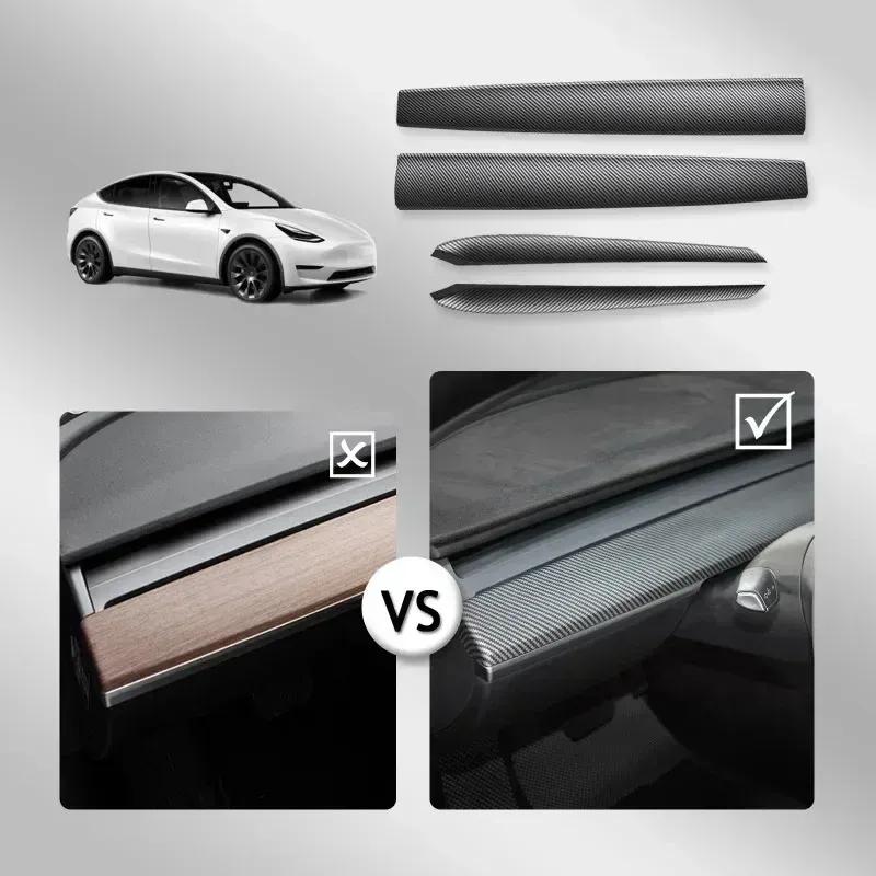 Dashboard Trim Strip for Tesla Model 3 Y Center Console Panel Sticker Cover Carbon Fiber ABS Modely Car Accessories 2017-