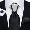 Formal White Necktie Set for Men Silver Ring Striped Silk Woven Ties Hanky Cufflinks for Wedding