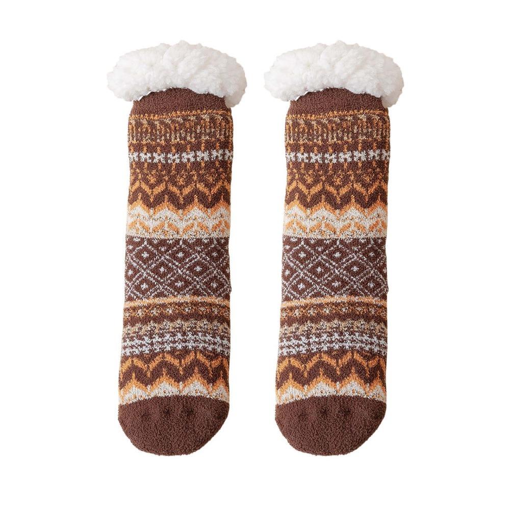 Patchwork Thicken Velvet Socks Mid Tube Sleeping Socks National Style Winter Floor Socks Women Men