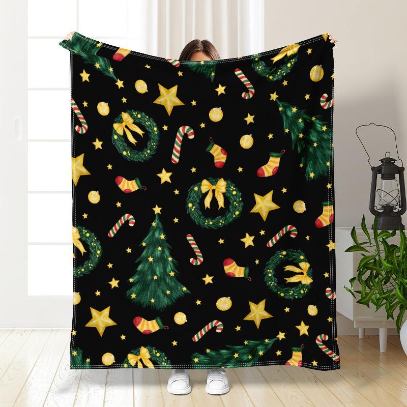 Christmas cartoon digitalprinted polyester Bedroom velvet flannel soft sofa cover blanket Fleece soft sofa cover blankets