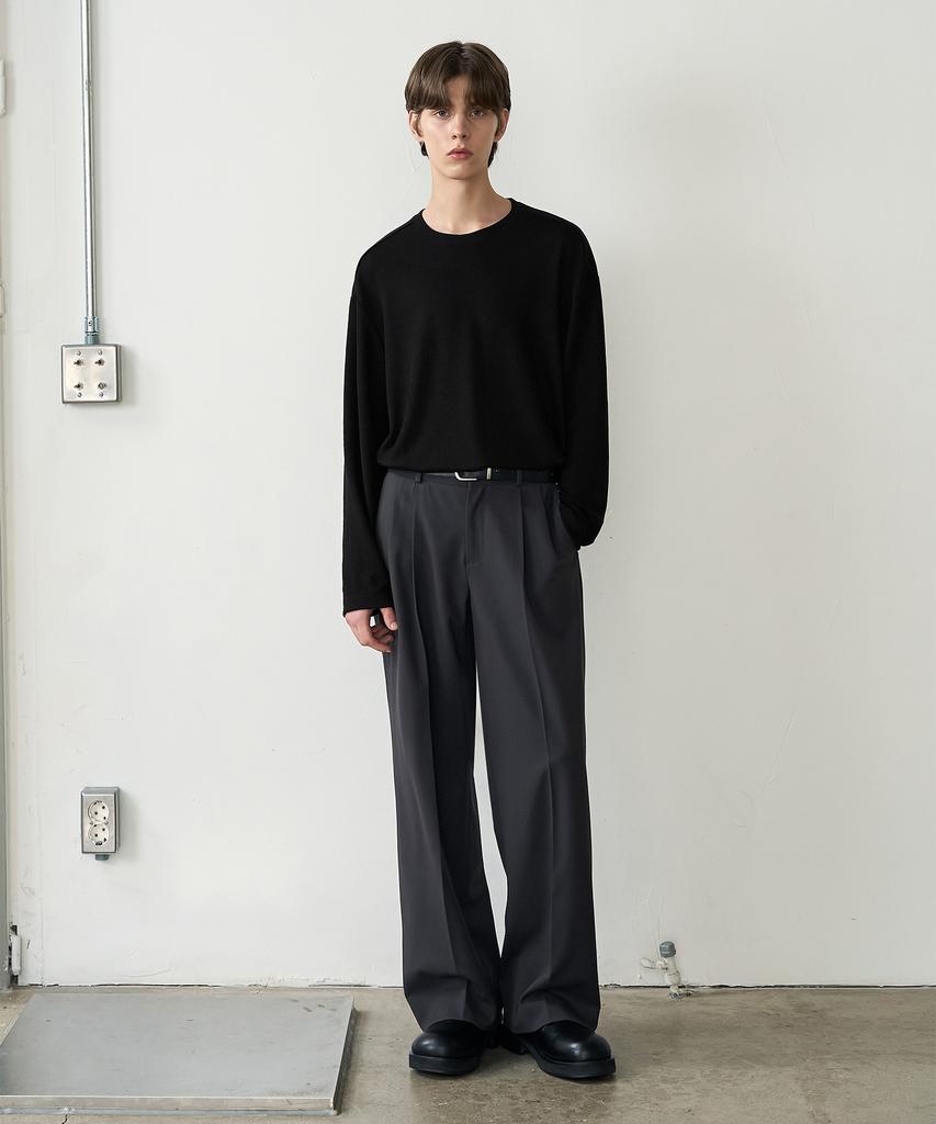 DRAW FIT Round Neck Knit T-Shirt [Black]