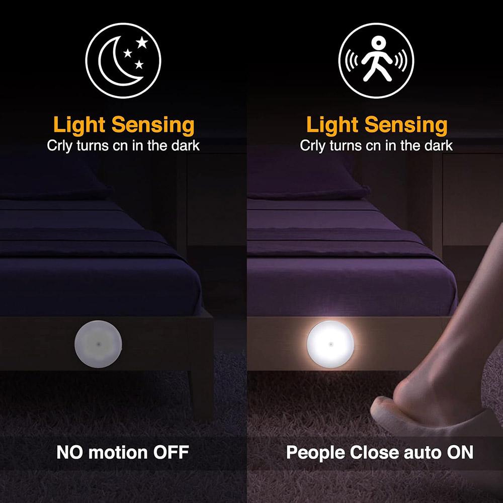 Ночник с датчиком движения, Вращающийся на 360° светодиодный ночник, Подсветка для шкафа, Портативный ночник на батарейках, Холодный белый