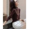 Dme Warm Ginger Fleece Autumn New Slim Fit Thin Half Turtleneck Long Sleeve Women's Base Shirt