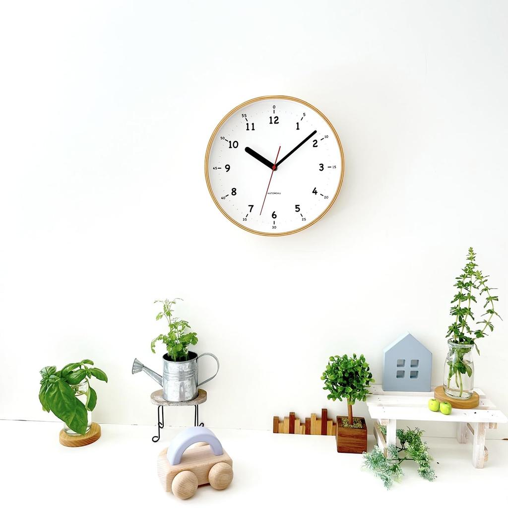 KATOMOKU Plywood Clock 10 km-76NA Wall Clock First Clock Continuous Second Hand Diameter 25.2cm (quartz Clock)