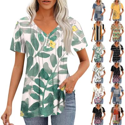 Женские рубашки с короткими рукавами, топы, элегантные повседневные рубашки, топы с V-образным вырезом и плиссировкой