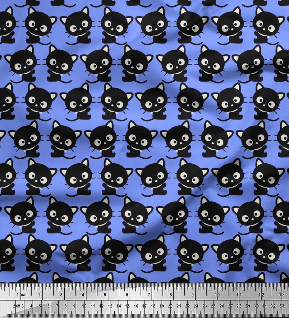 Soimoi Japan Crepe Satin Fabric Cat Cartoon Print Fabric by metre 42 Inch