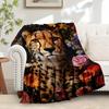 1pc Cheetah,Flowers,Nature Digital Print Flannel Blanket - Contemporary Style, Suitable for All Seasons, Perfect for Home, Travel, or Campin