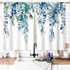 Teal Botanical Eucalyptus Leaves Window Curtains 27.5 x 39 Inches   Light Filtering Privacy Privacy Drape for Kitchen Bathroom Bedroom Farmhouse