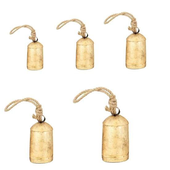 Yousheng Vintage Metal Harmony Cow Bells Handmade Rustic Lucky Christmas Hanging Bells on Jute Rope for Wreath Wall Hanging Decor