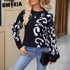 Knitted Sweater Woman Autumn Winter Round Neck Jumper Leopard Print Long Sleeve Knitted Jumper Woman