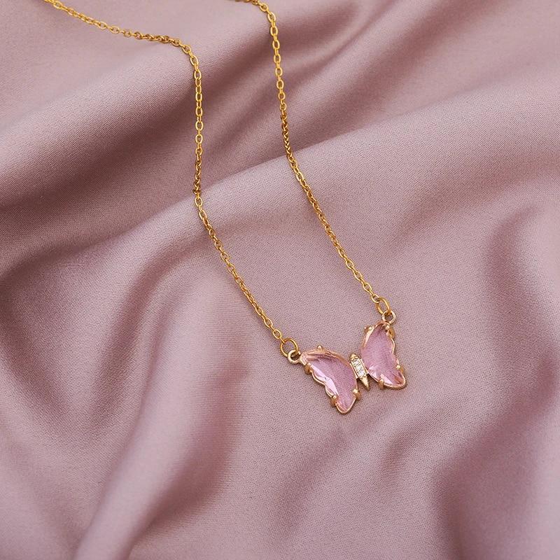 Ожерелья-колье из нержавеющей стали с бабочкой, женское 10 стилей, красочные прозрачные хрустальные подвески в виде бабочки, цепочка на ключицы, ювелирные изделия