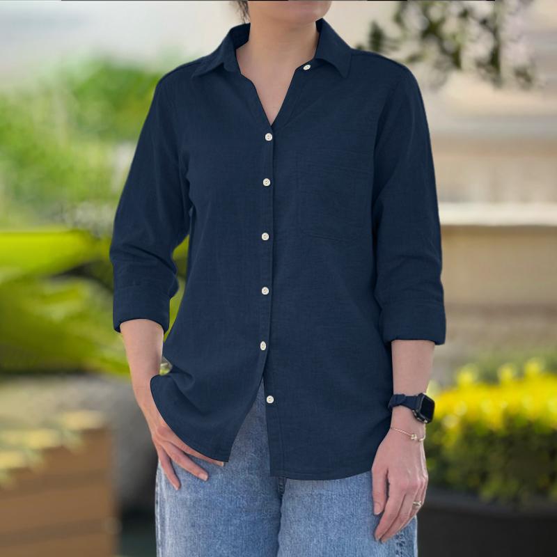 ZANZEA Женская повседневная однотонная блузка с отложным воротником и длинным рукавом