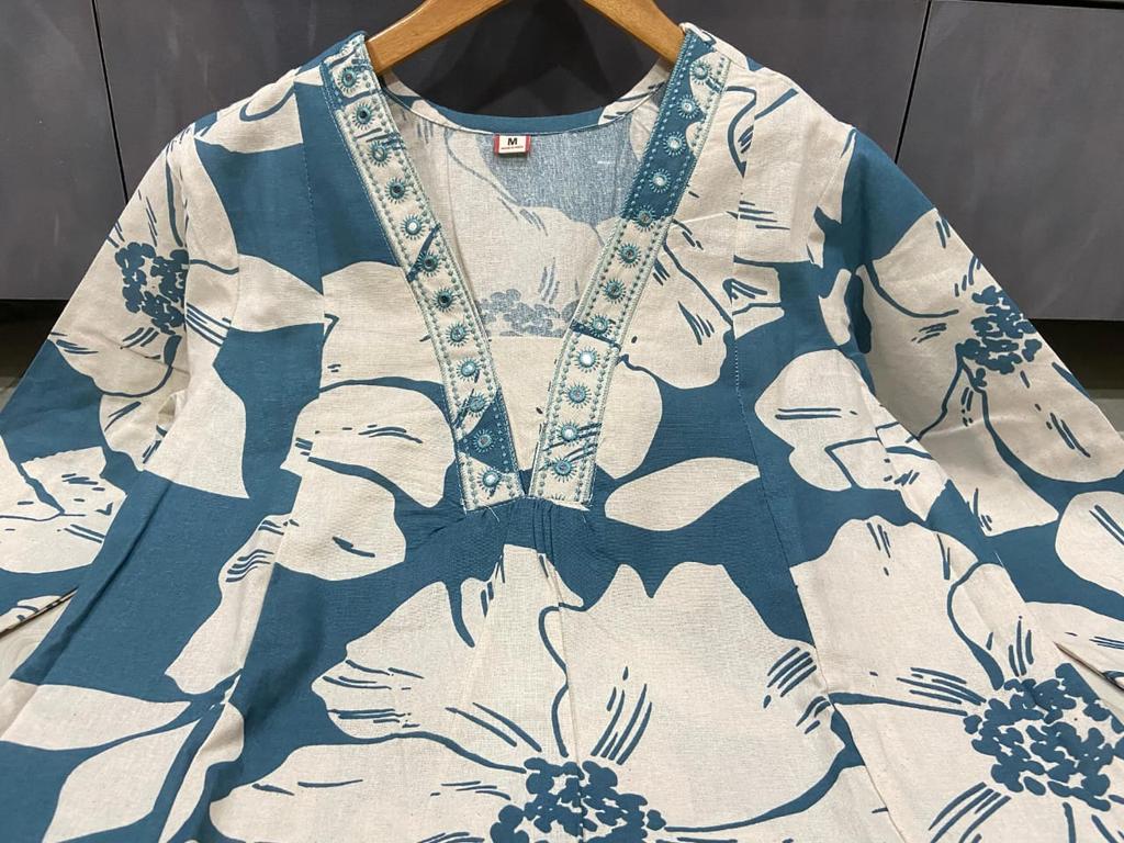 Женский дизайнерский комплект с цветочным принтом и А-силуэтом, курти, индийский болливудский костюм для вечеринок, топ, туника, курта, брюки