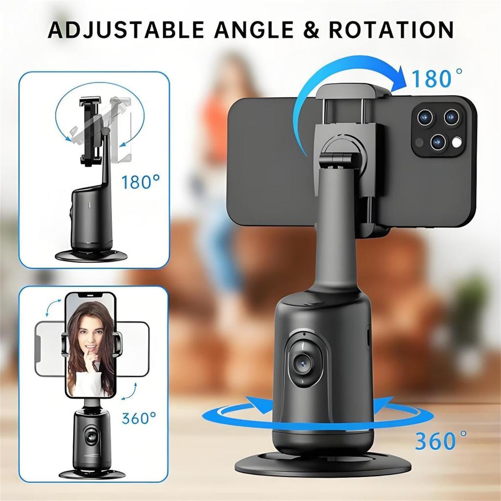 Smart Facial Phone Tripod, 360° Rotation Hands-Free Auto Face Tracking Tripod, Gesture Control & No App, Retractable Phone Stand For Vlogging, Li