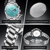OLEVS 3618 Новые Модные Кварцевые Часы Светло-Голубого Цвета Мужские Нержавеющая Сталь Водонепроницаемые Люминесцентные Дата Фаза Луны Хронограф Мужские Часы