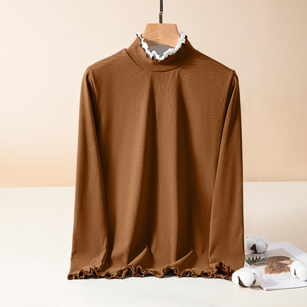 Женская приталенная блузка-пуловер с кружевным воротником, отделкой «черный гриб», базовый топ с длинными рукавами из немецкого вельвета