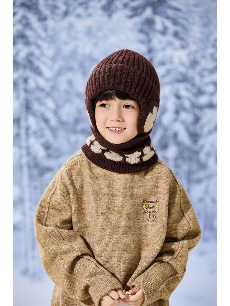 Детский теплый шерстяной набор шапка и шарф для шеи с защитой ушей для осени и зимы
