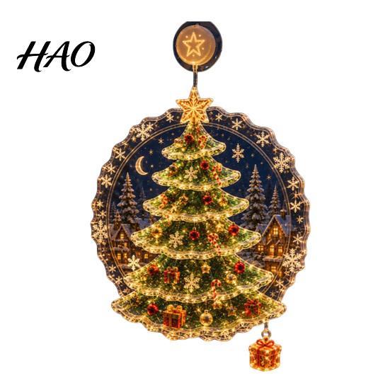 Holiday Home Decor Christmas Suction Cup Window Light, 7.8-Inch Double-Layer Warm LED Winter Decoration Battery Powered Hanging Light for Glass