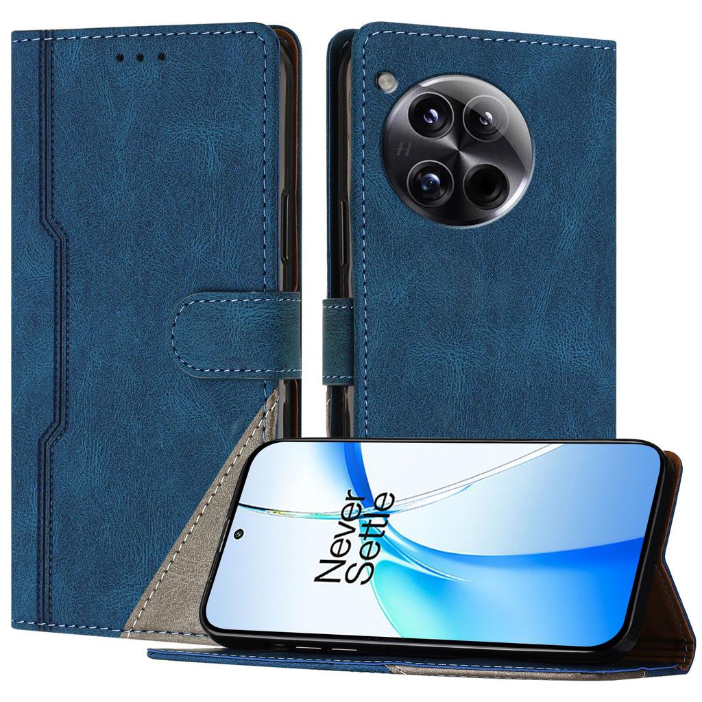 For OnePlus 12 5G Leather Case Triangle Patchwork Wallet Stand Shockproof Phone Cover