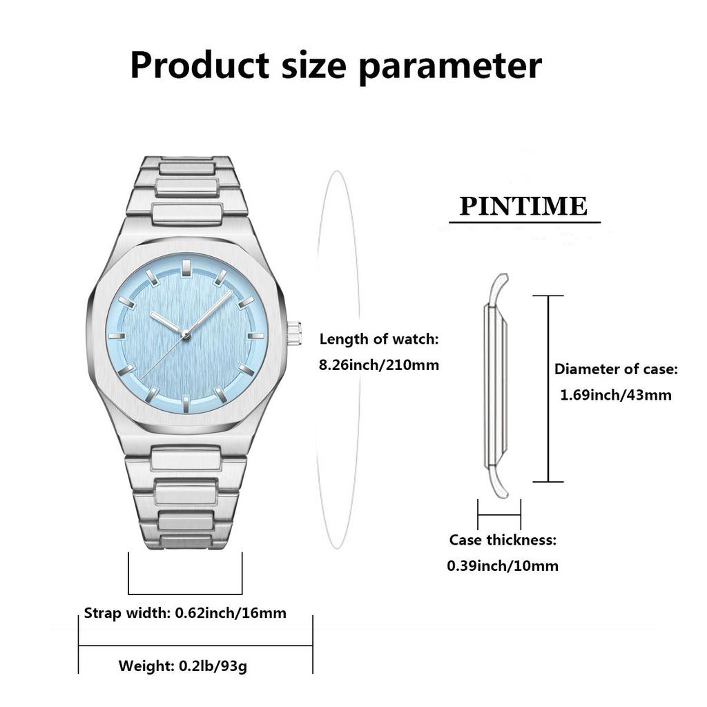 PINTIME Роскошные уникальные часы для мужчин из нержавеющей стали с кварцевыми часами, простой циферблат, деловые мужские часы для вечеринок, модные мужские часы