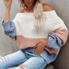 Autumn and Winter Striped Loose Knitted Pullover Sweater Women Off Shoulder Sexy Casual Sweaters Female Elegant Round Neck Lady Knitwear Tops 24755