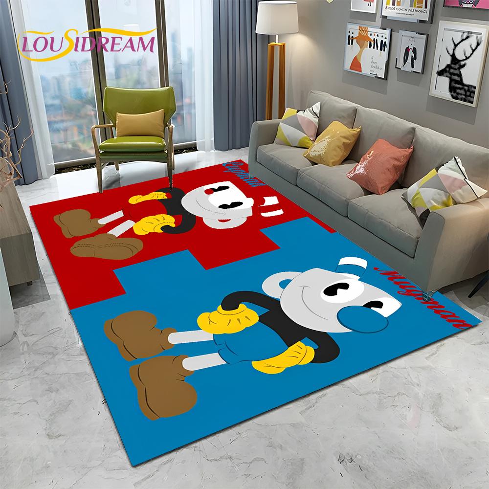 3D Cuphead Mugman Game Gamer HD ковер для дома, гостиной, спальни, дивана, коврик для двери, декор, детский игровой коврик, нескользящий напольный коврик