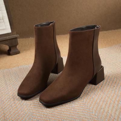 Новые женские ботинки, обувь на платформе, массивный каблук, эластичные носки до щиколотки, осень-зима, винтажные женские удобные ботинки до середины икры