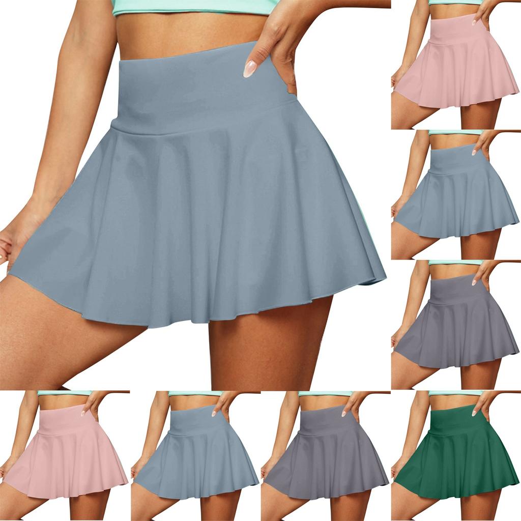 Women's Casual High Waist Solid Color Short Half Skirt Sports Skirt Pleated Skirt