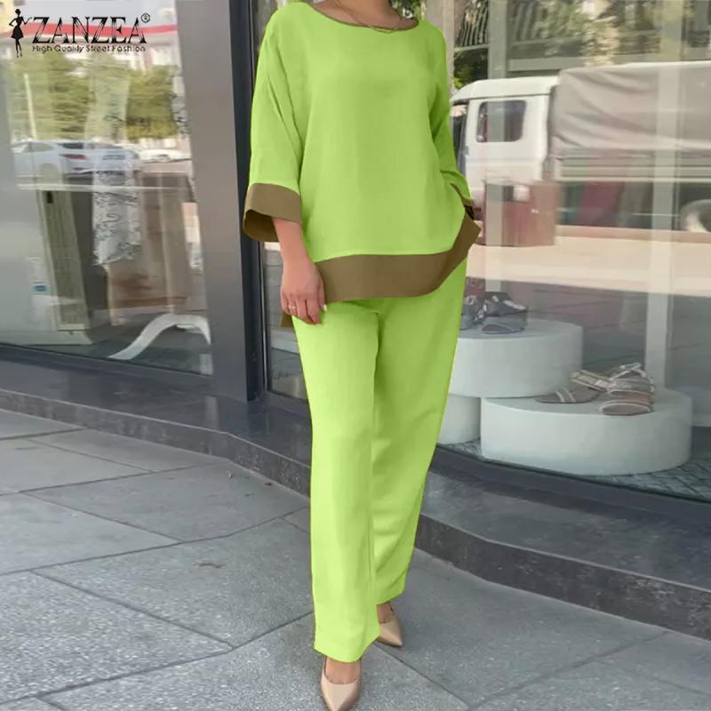 ZANZEA Cotton Outfits Womens 3/4 Sleeve Blouse and Pants Casual Two Piece Suit Set