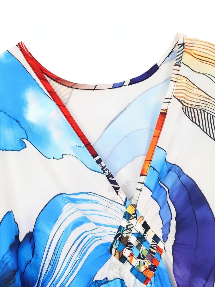 EDOLYNSA Шикарный женский халат больших размеров, кафтан, китайский узел с v-образным вырезом, благоприятный узел, богемное платье, купальник, накидка, домашняя одежда Q1634