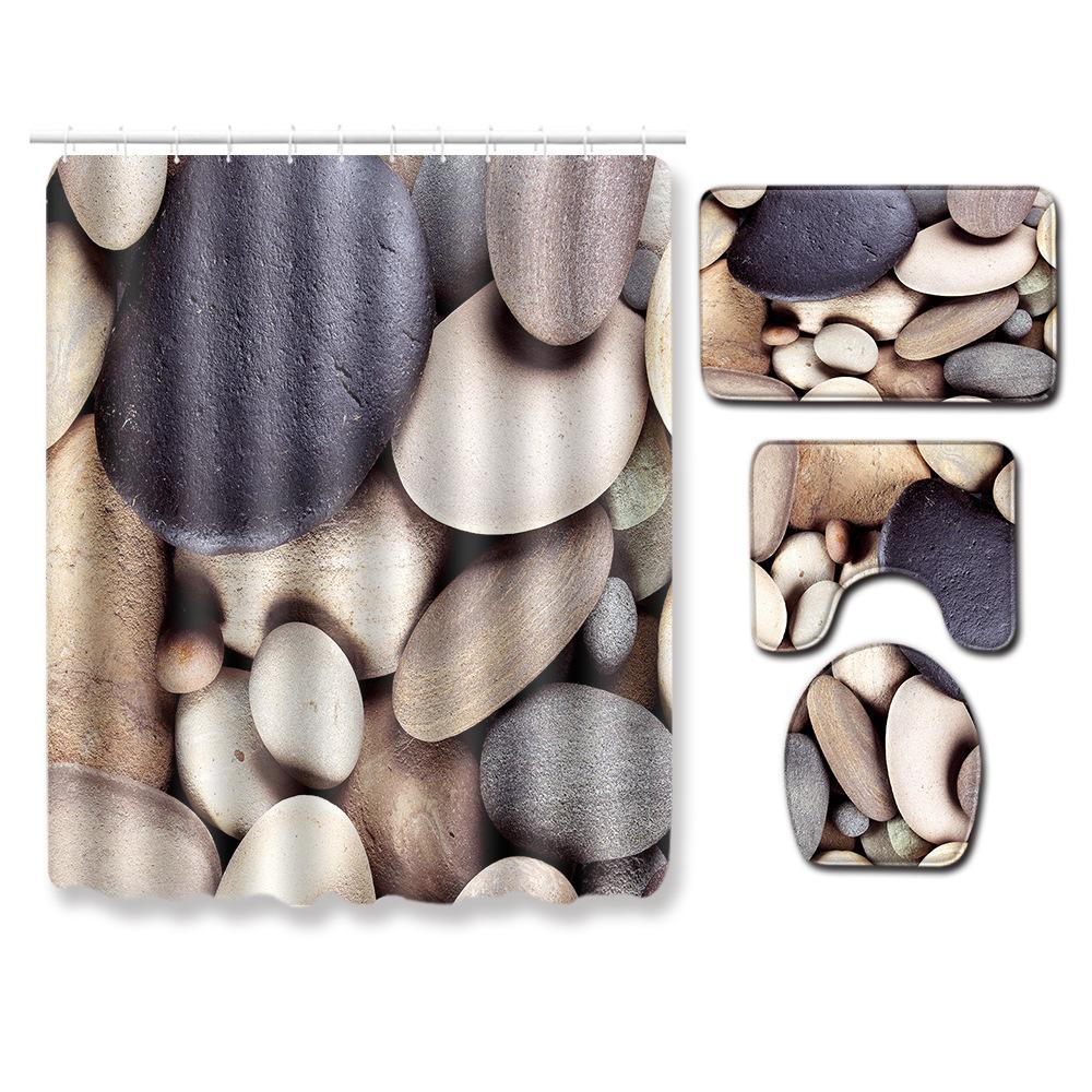 Shower Curtain Floor Mat Toilet Cover Foot Mat Door Mat Carpet Four-Piece Pattern