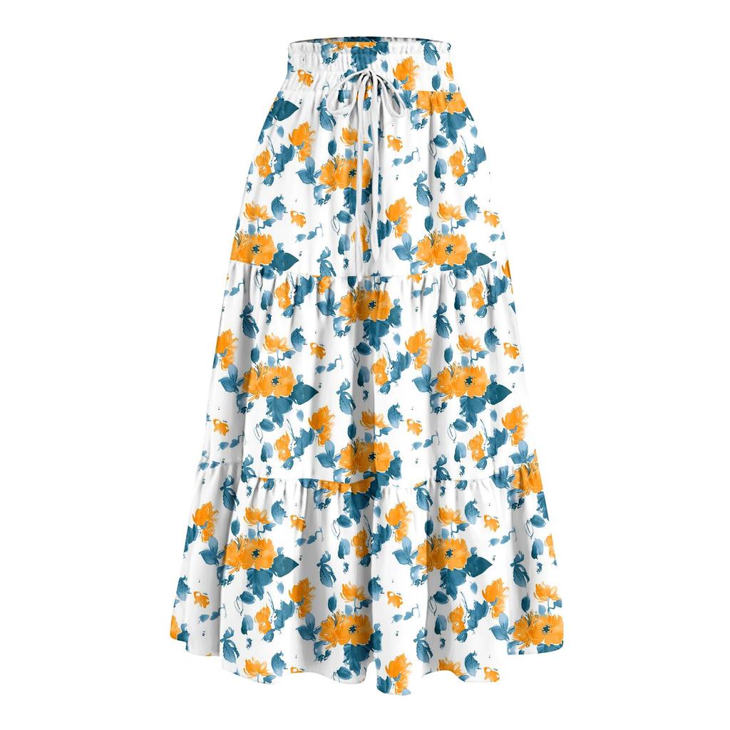 Женская весенняя повседневная длинная юбка с оборками, однотонная юбка, ретро-юбка в складку