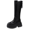 Fashion Women's Platform Knee High Boots Fashion 2024 Soft Leather Long Boots Winter Motorcycle Boots Slip-on Chunky Sneakers High Heels